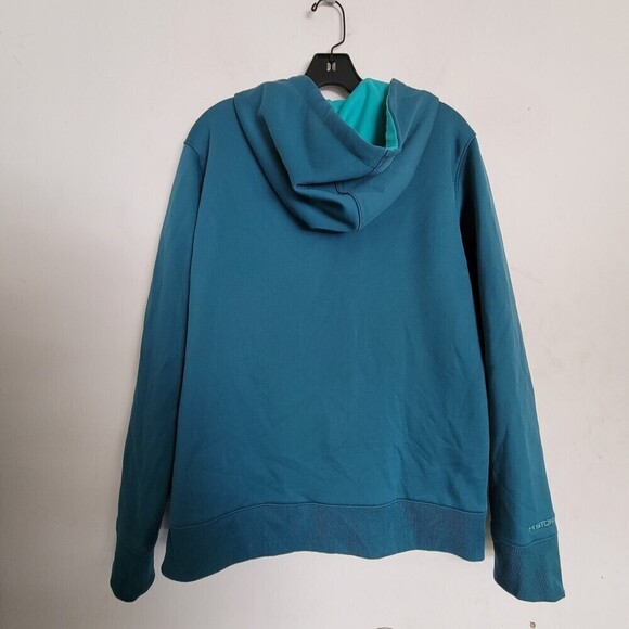 Under Armour Semi Fitted Hoodie Teal Long Sleeve Pullover Sweatshirt Size Large - Picture 3 of 12